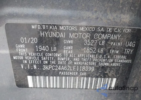2020 Hyundai Accent Se z USA, uszkodzony, nr VIN 3KPC24A62LE118399